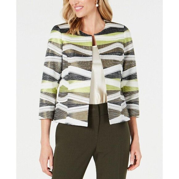 Kasper Open-Front Animal-Print Jacket 6 Avocado - Picture 1 of 4